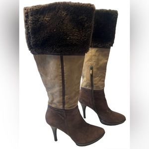 B Makowsky Kate Women’s Tall Suede Boots with Faux Fur Brown size 8
